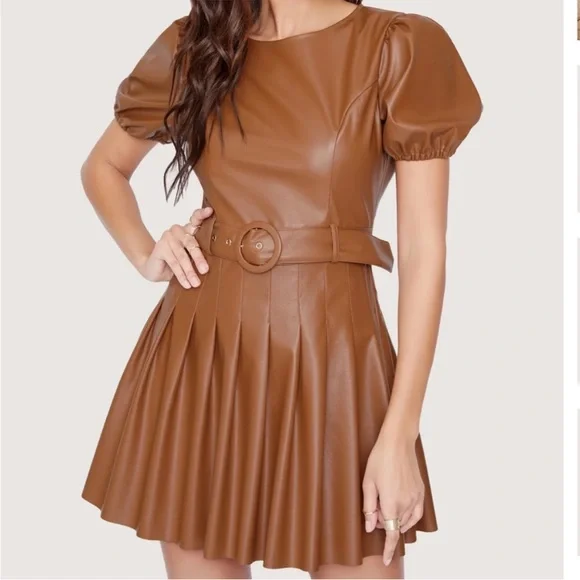 green emerald velvet dress Attention Magnet Faux Leather Dress main image 0